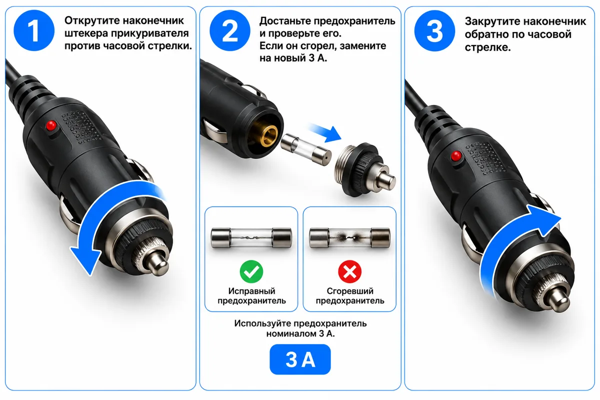 Замена предохранителя в штекере